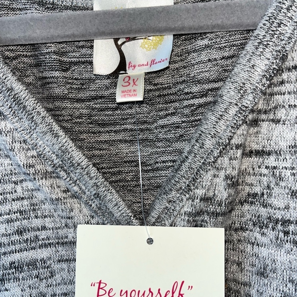 NWT Anthropologie Fig & Flower Cardigan Sweater 3X Gray Marled Embroidered Boho - Picture 4 of 7